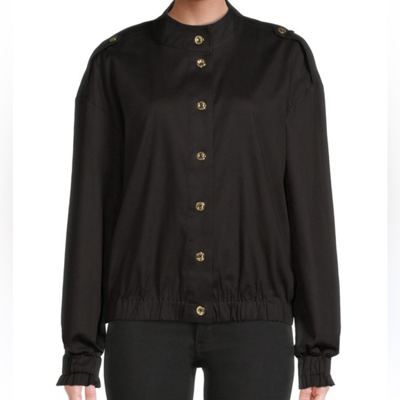 Halston Women’s Size XXLarge Black Gold Button Front Military Jacket NWT - Picture 1 of 11